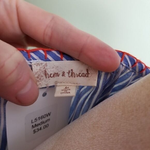 Hem & Thread Blue and white Striped Blouse NWT - Picture 6 of 7